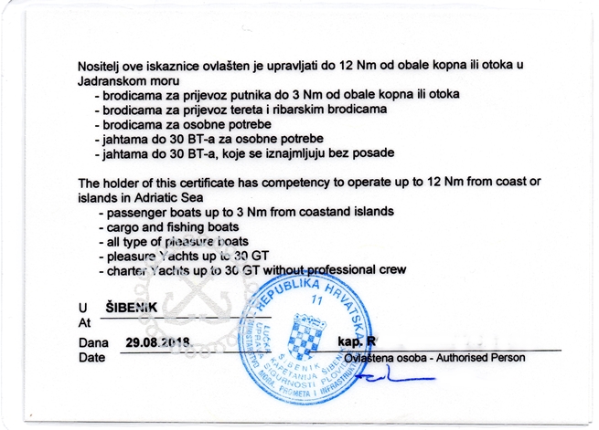 rückseite kroatisches küstenpatent kroatischer Bootsführerschein Bootsführerschein Kroatien Patent Kroatien